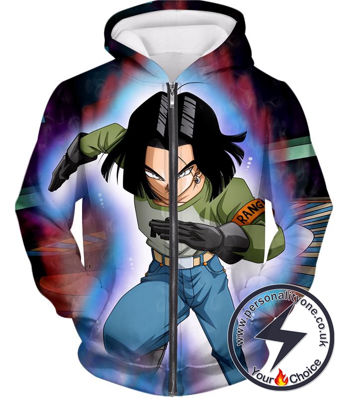 Dragon Ball Super Ultimate Fighter Android 17 Cool Action Zip Up Hoodie